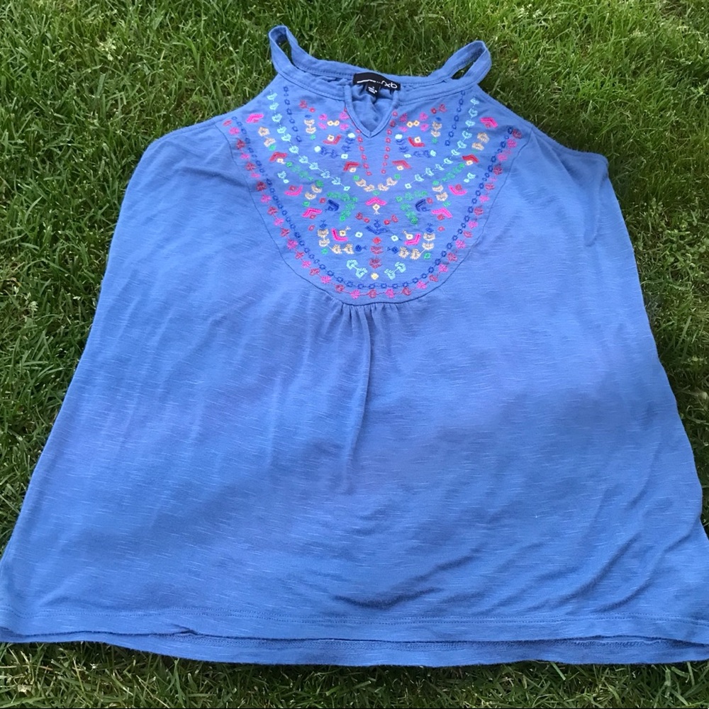 Blue Embroidered Tank Top